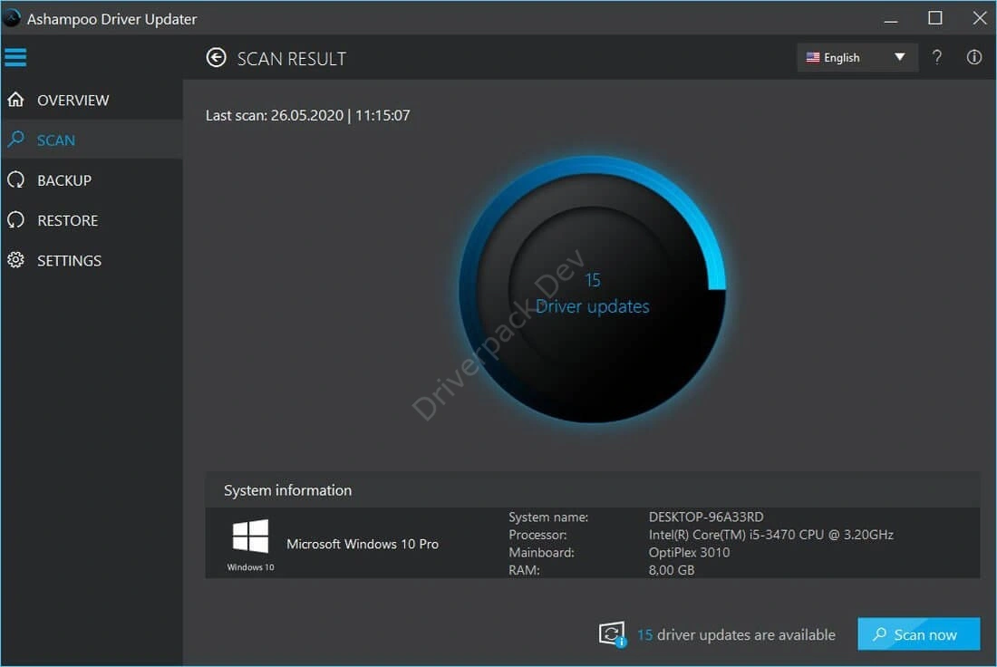 Сканирование оборудования через Ashampoo Driver Updater