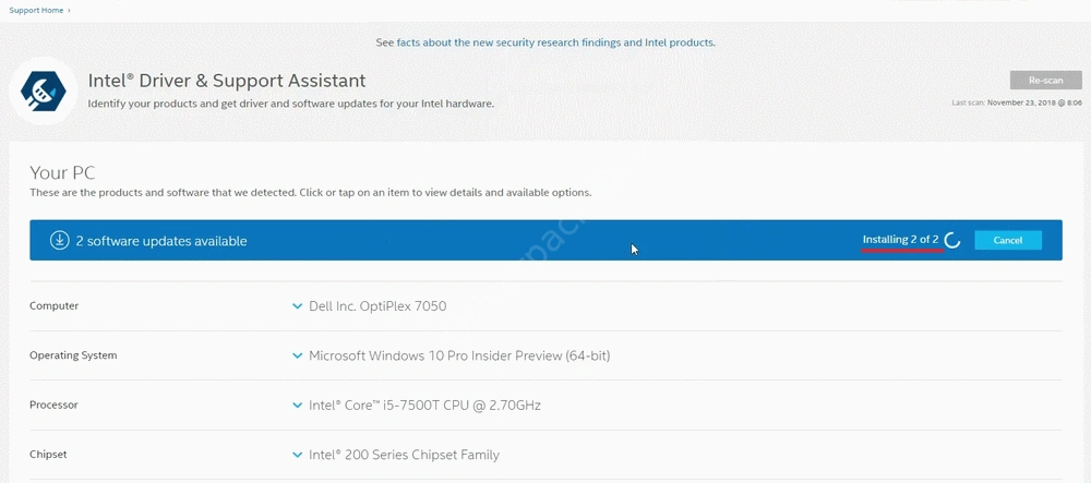 Доступные обновления драйверов intel driver support assistant