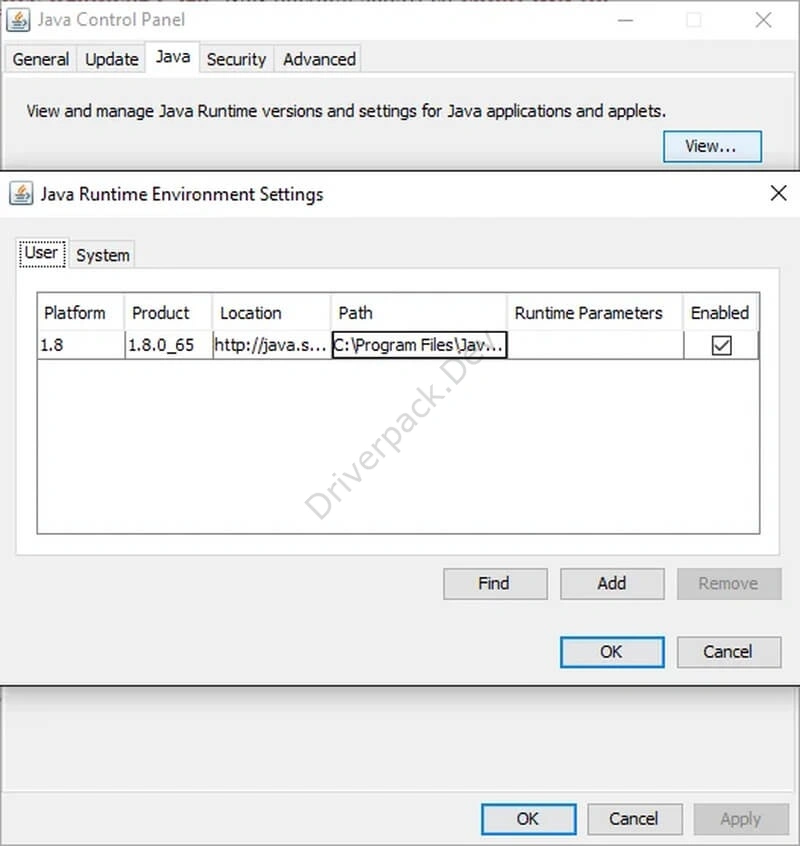 Настройки корневой папки Java SE