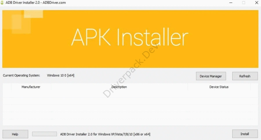 Основной экран программы ADB Driver Installer