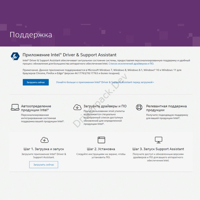 Возможности приложения intel-driver-support-assistant