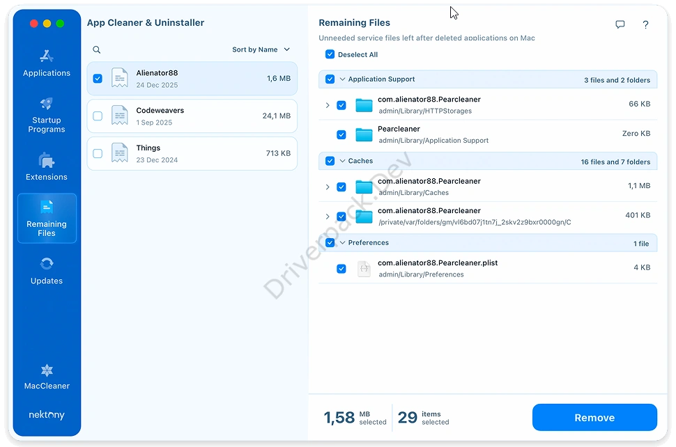 Восстановление файлов App Cleaner & Uninstaller